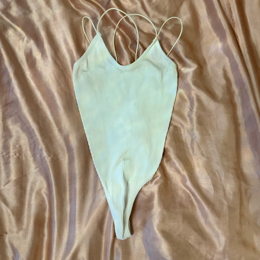 BDG Urban Outfitters Cream Ribbed Bodysuit OPEN BACK